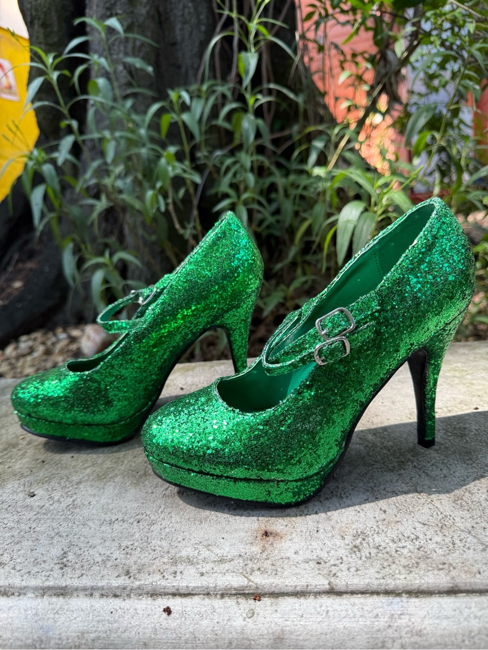 Ellie Green Glitter Double Strap Mary Jane Platform Stiletto Heels Women 7